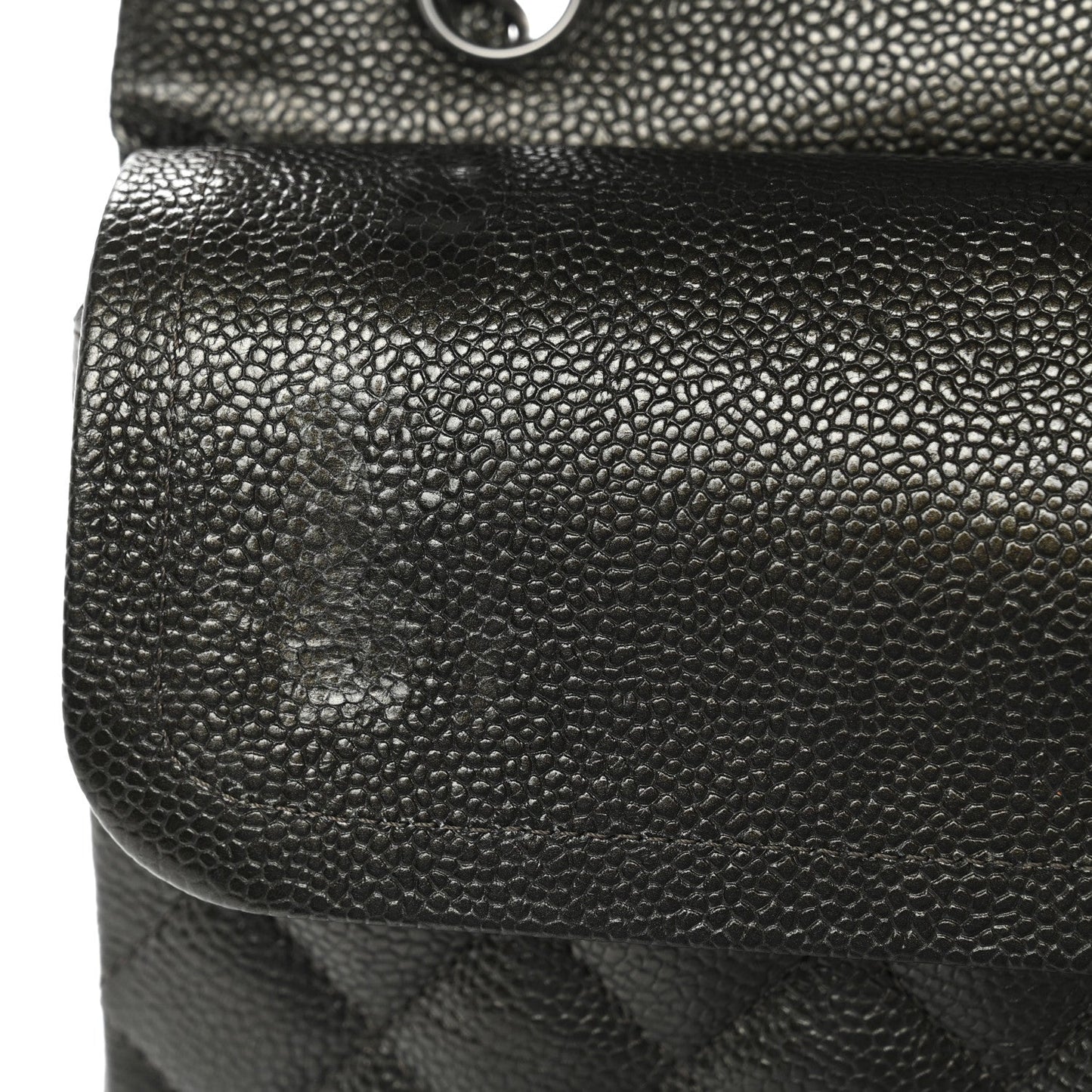 Metallic Caviar Quilted Medium Double Flap Dark Charcoal