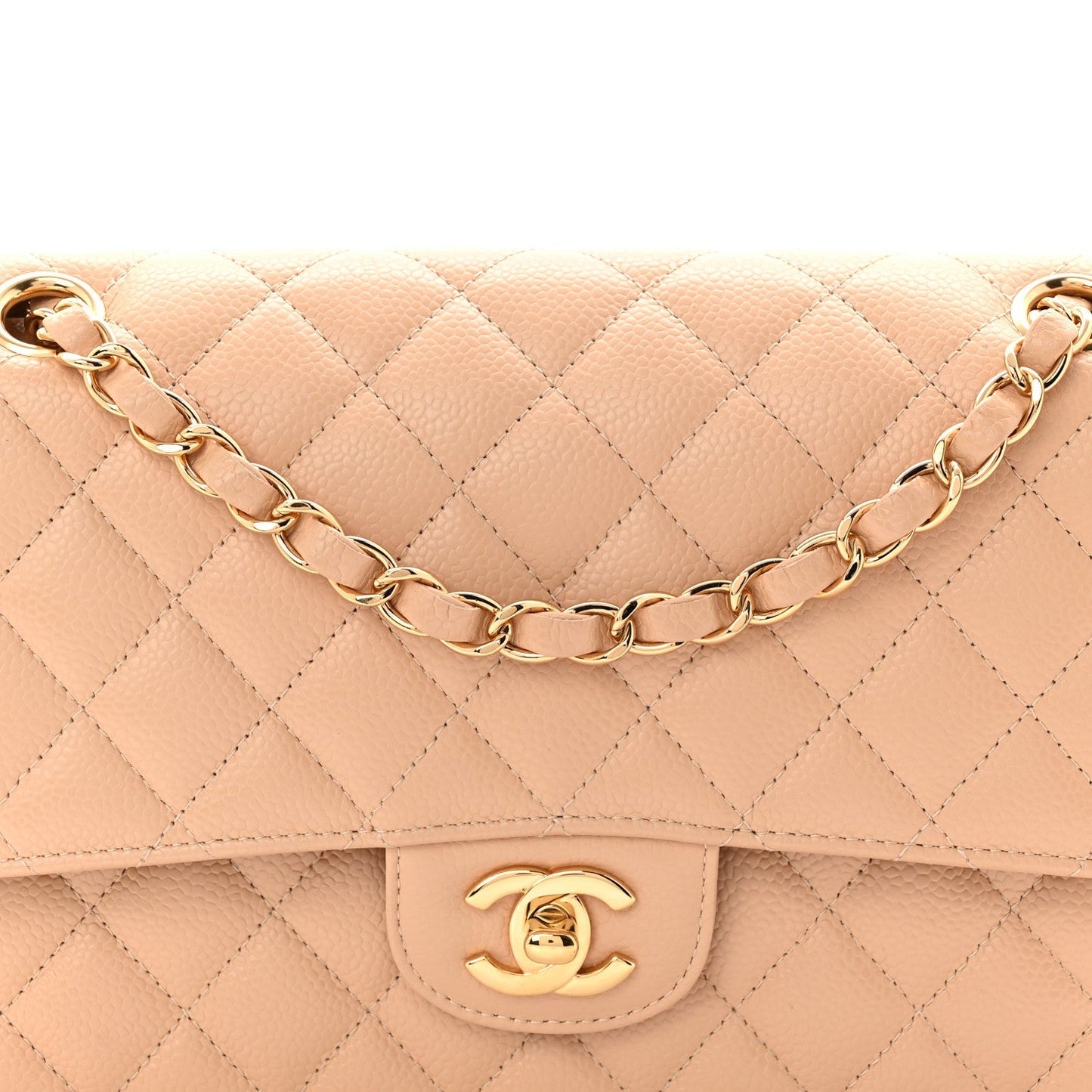 Caviar Quilted Medium Double Flap Beige