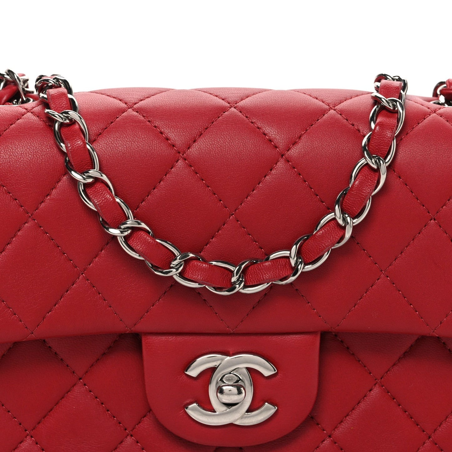 Lambskin Quilted Mini Rectangular Flap Red