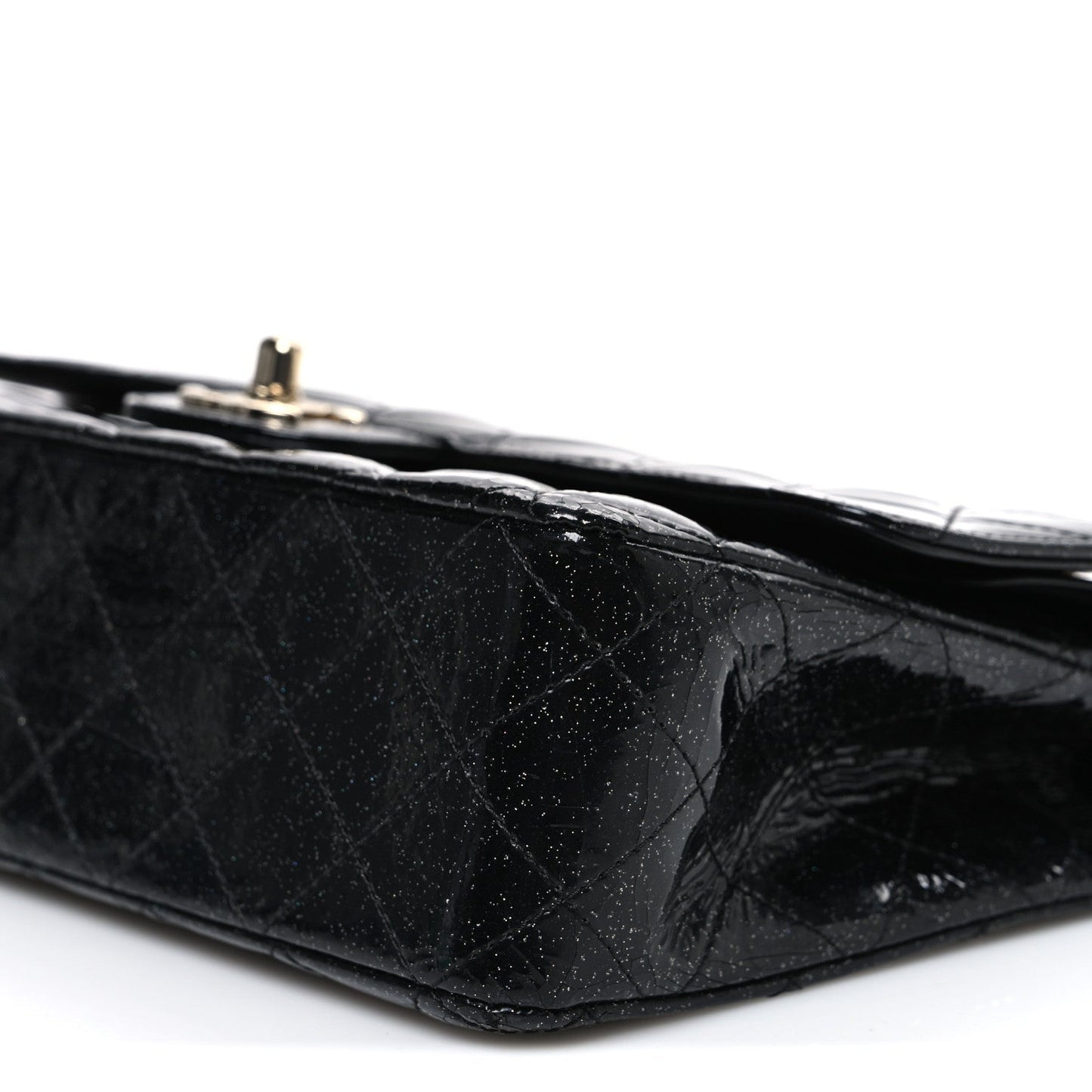 Patent Quilted Sparkle Glitter Medium Double Flap Black