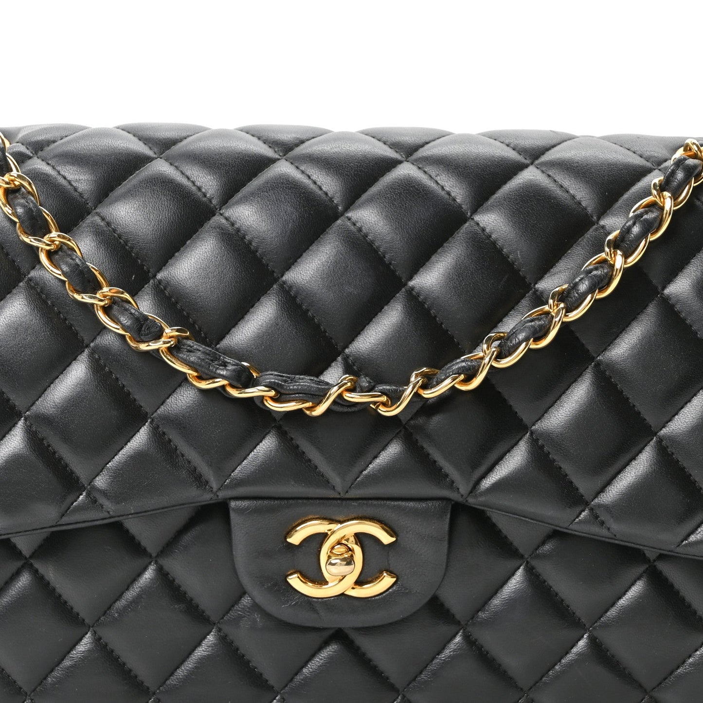 Lambskin Quilted Jumbo Double Flap Black