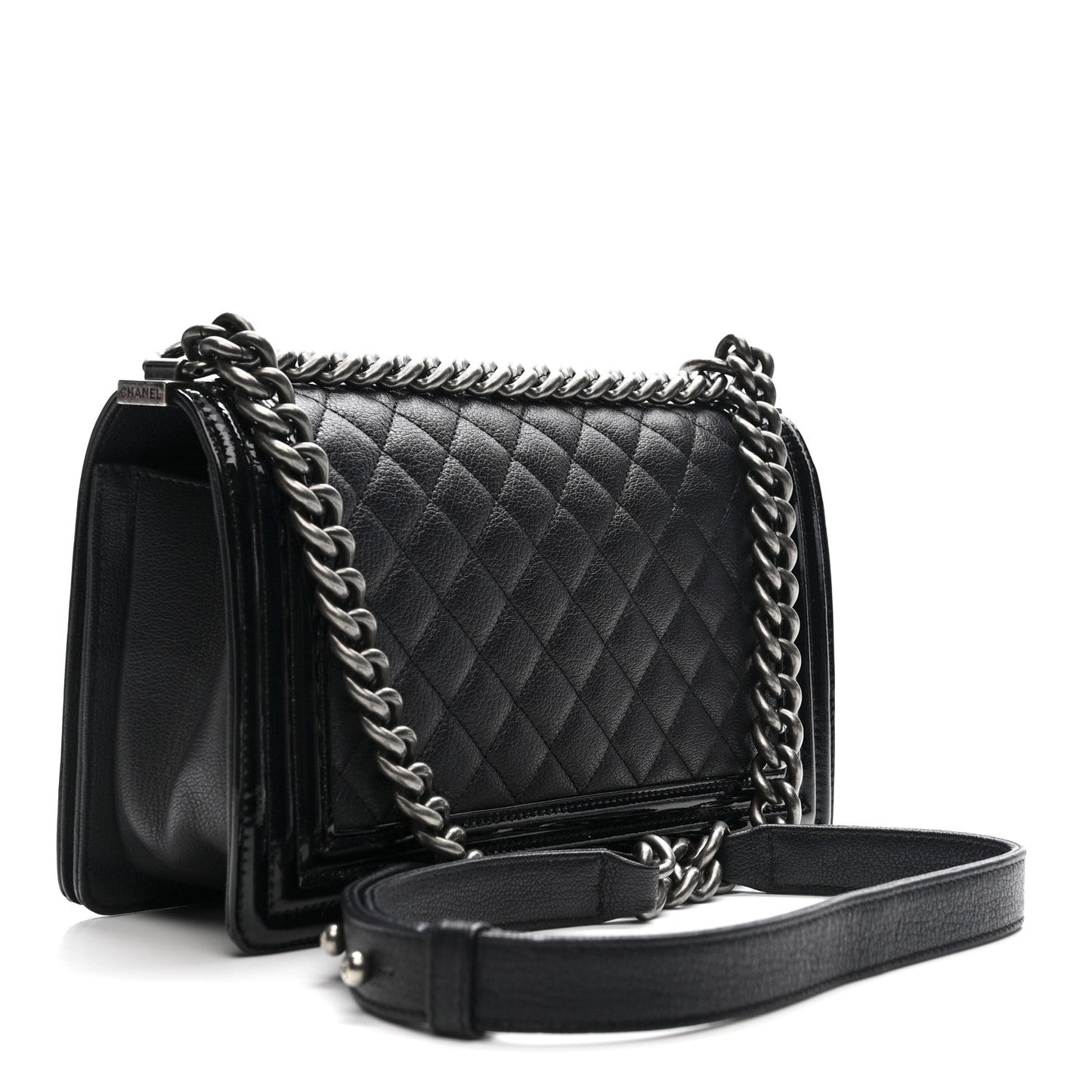 Goatskin Quilted Patent Medium Duo Boy Flap Dark Blue