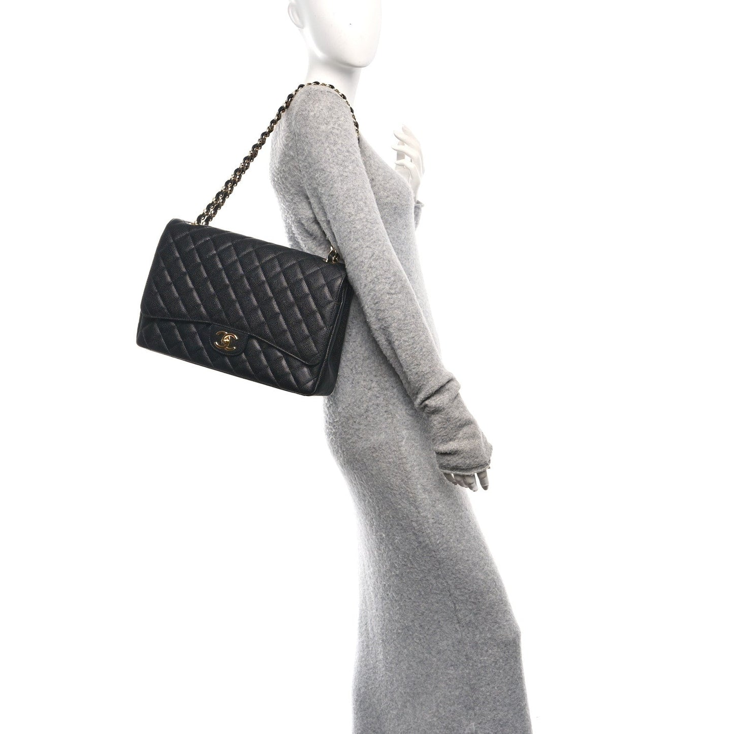 Caviar Quilted Maxi Double Flap Black
