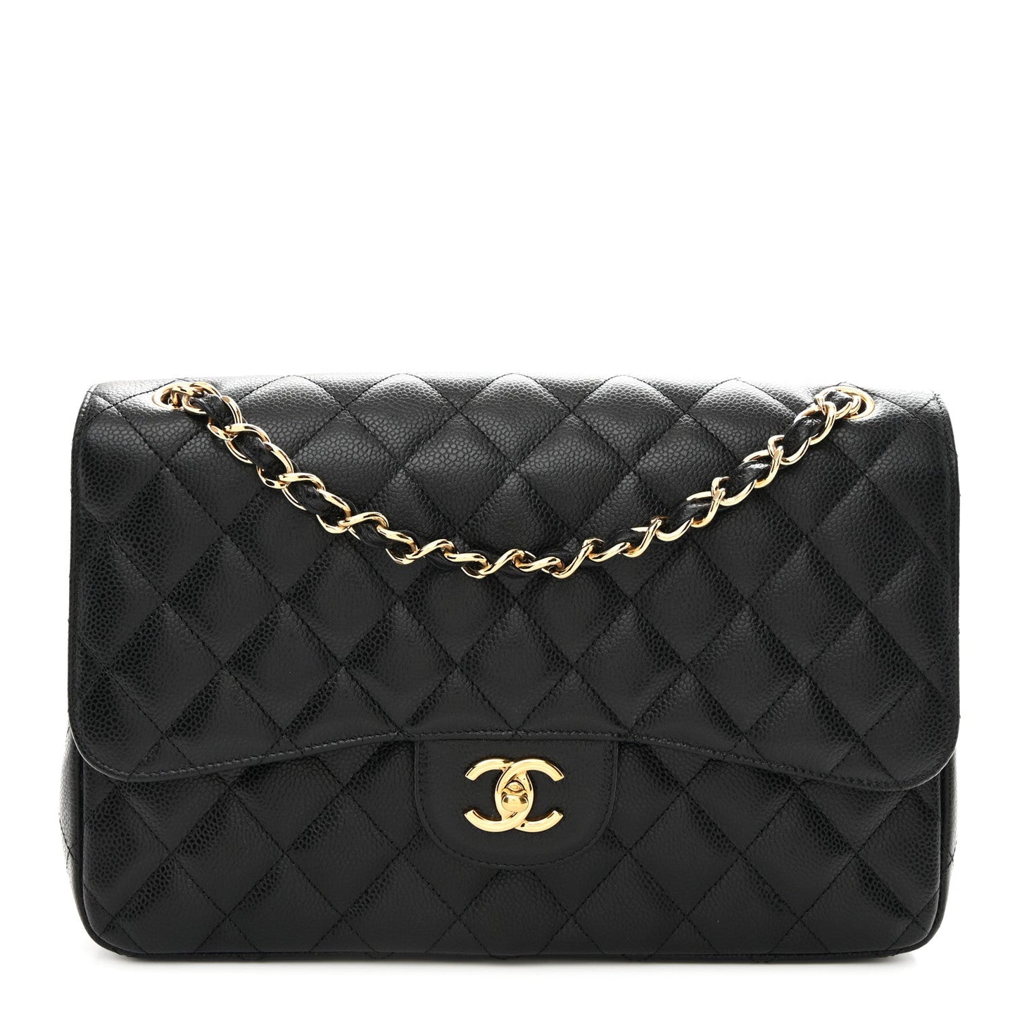 Caviar Quilted Jumbo Double Flap Black