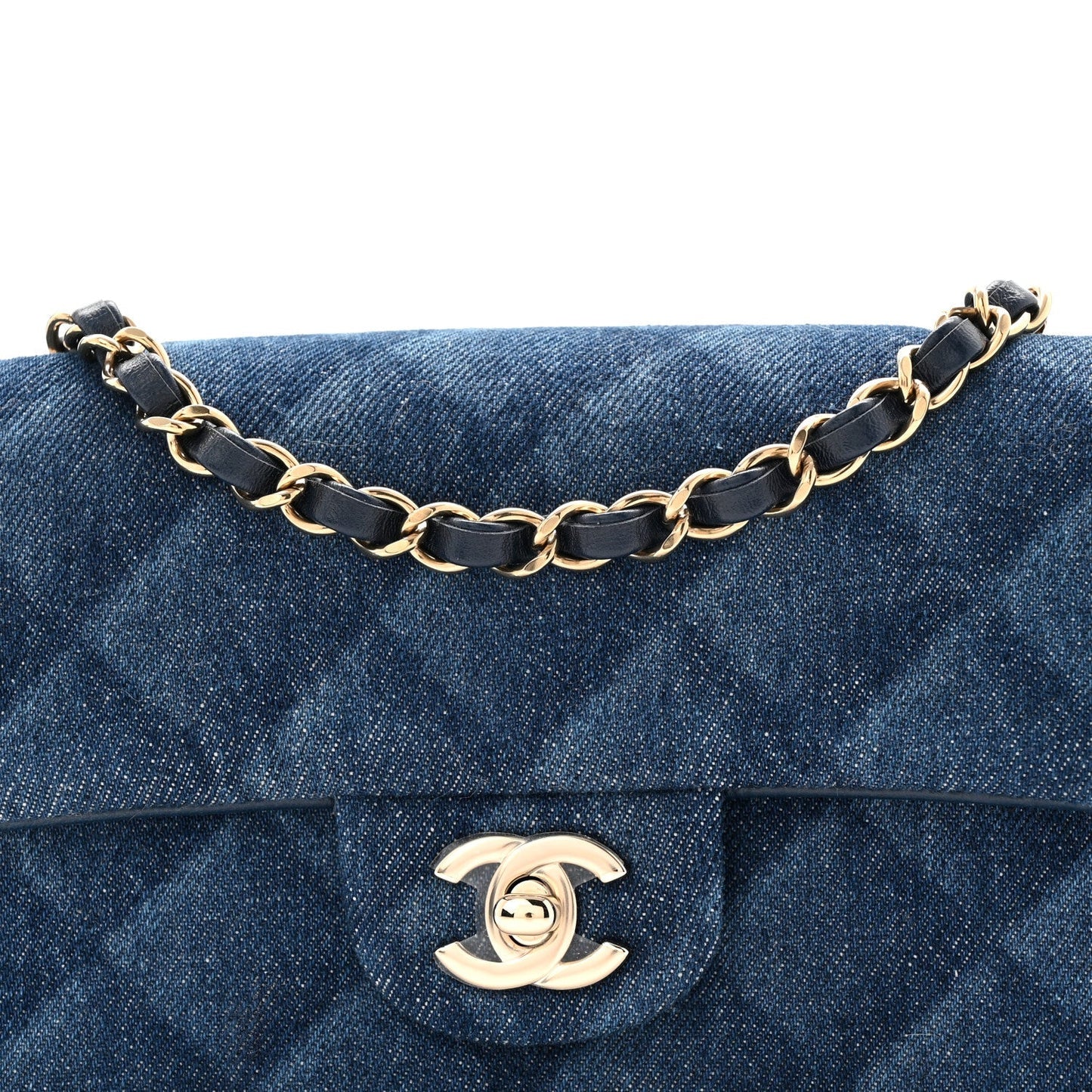 Printed Denim Quilted Mini Rectangular Flap Dark Blue