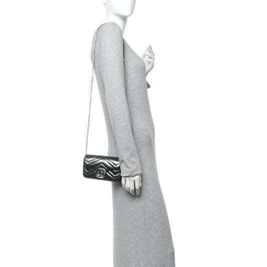 Metallic Lambskin Matelasse Mini GG Marmont Shoulder Bag Piombo