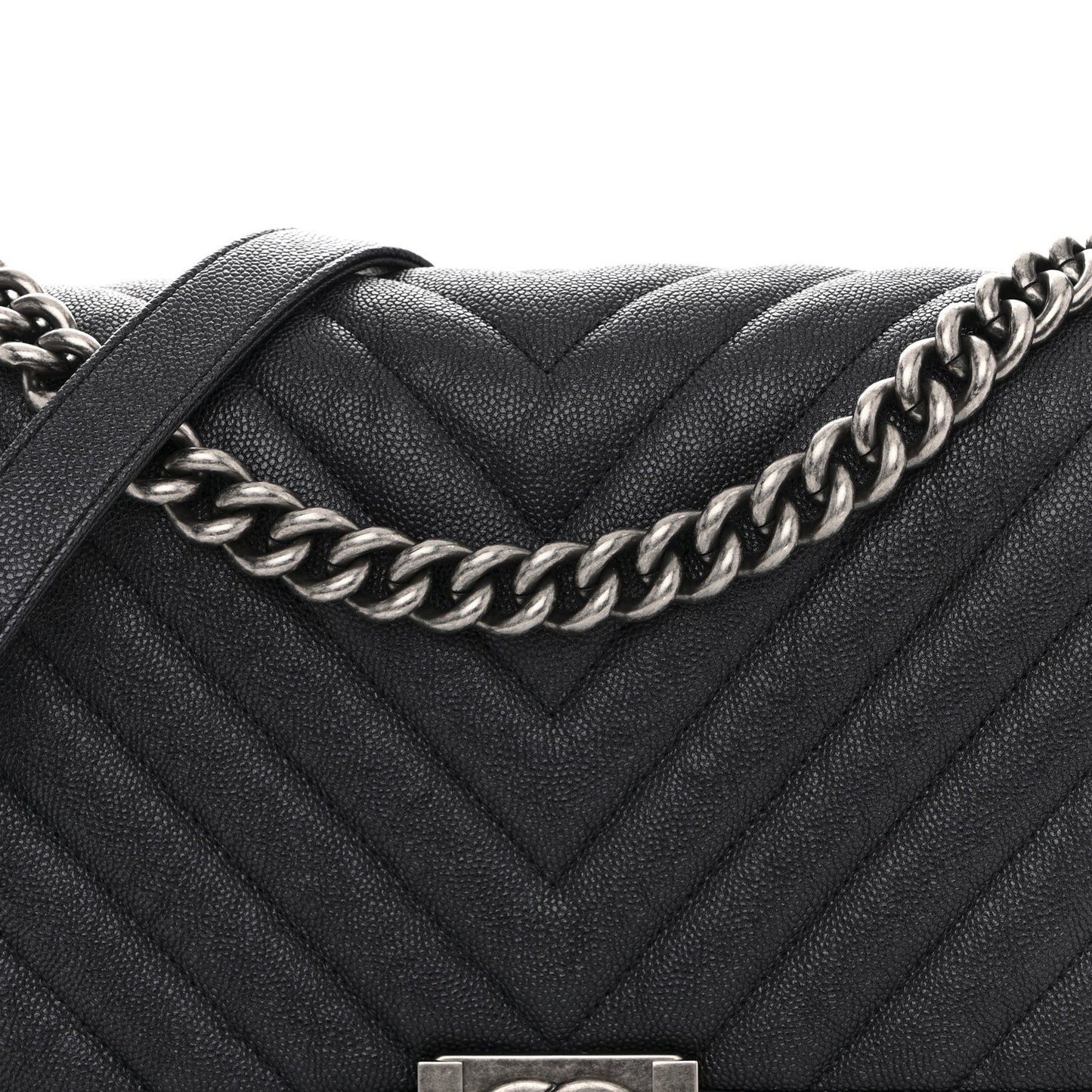 Caviar Chevron Quilted New Medium Boy Flap Dark Navy Blue
