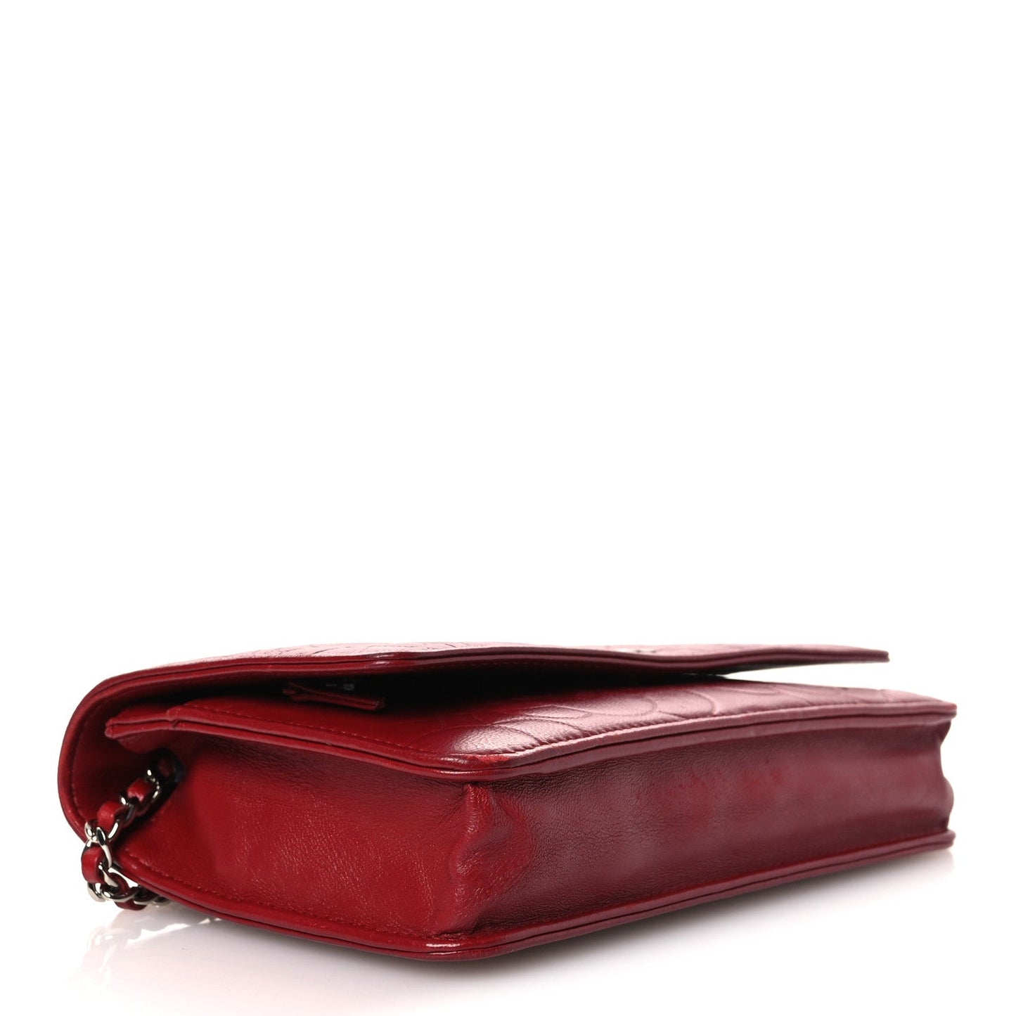 Lambskin Camellia Embossed Wallet on Chain WOC Red