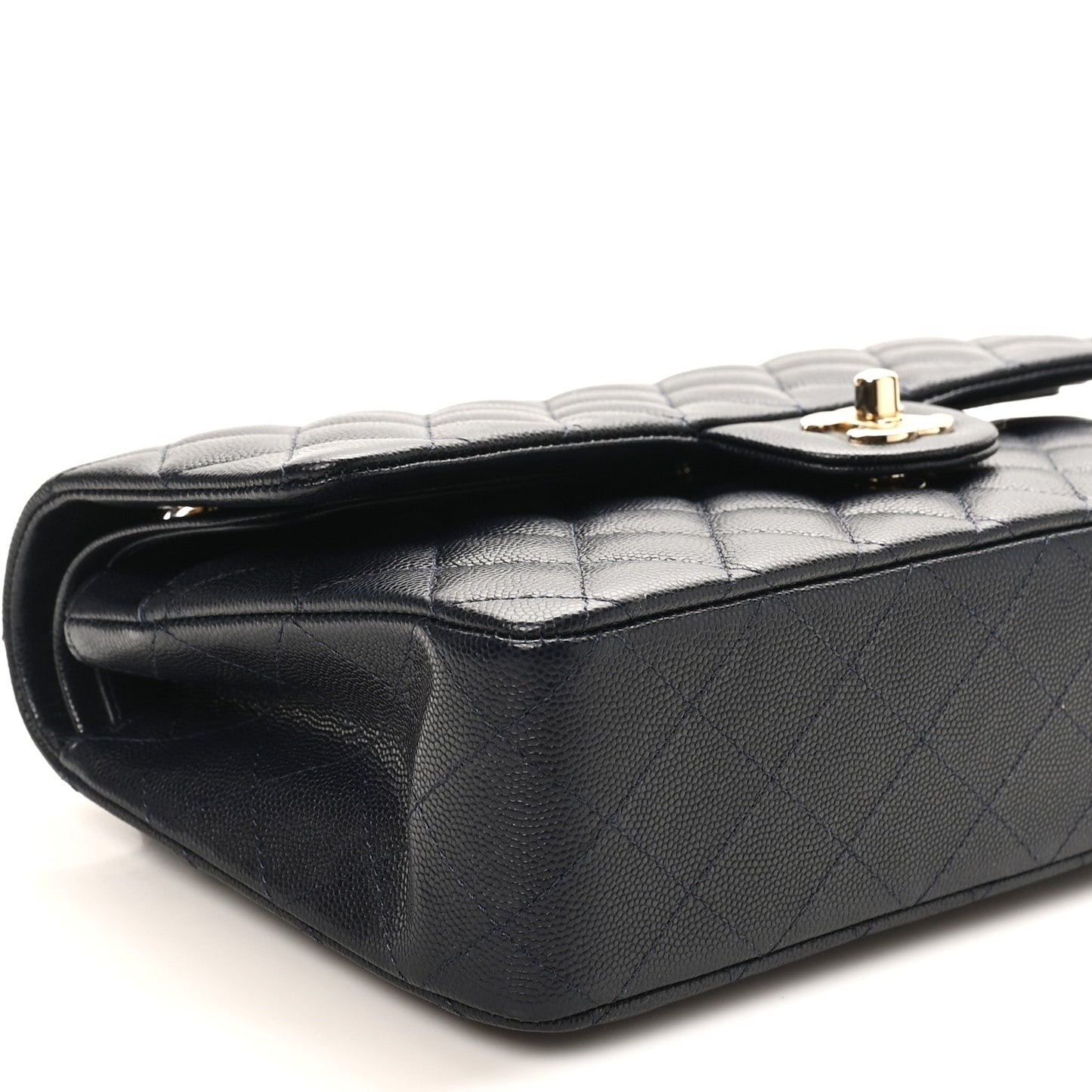Caviar Quilted Medium Double Flap Navy