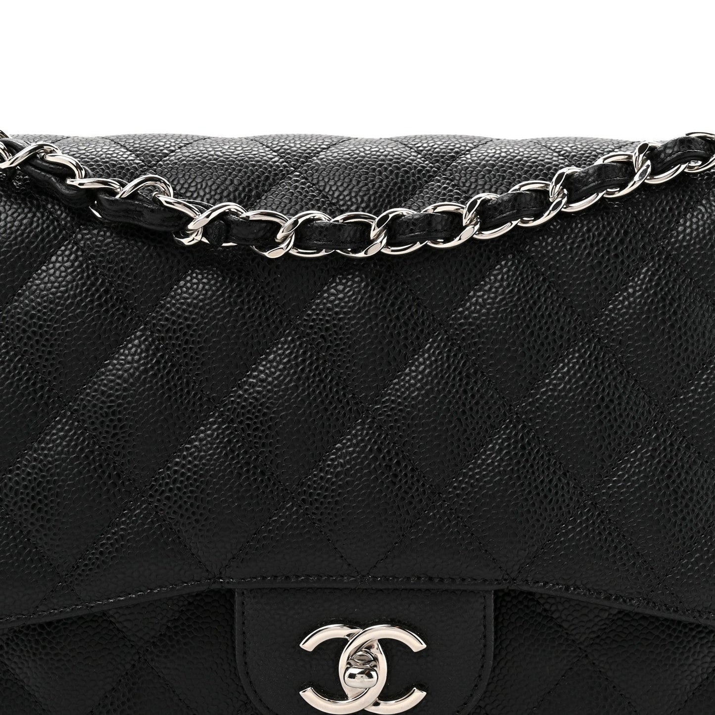 Caviar Quilted Jumbo Double Flap Black