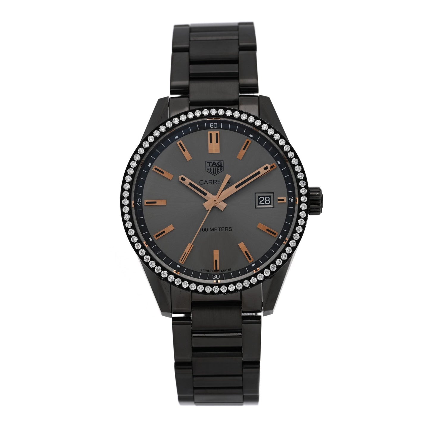 Stainless Steel Diamond Bezel 39mm Carrera Lady Quartz Watch Grey WAR1115