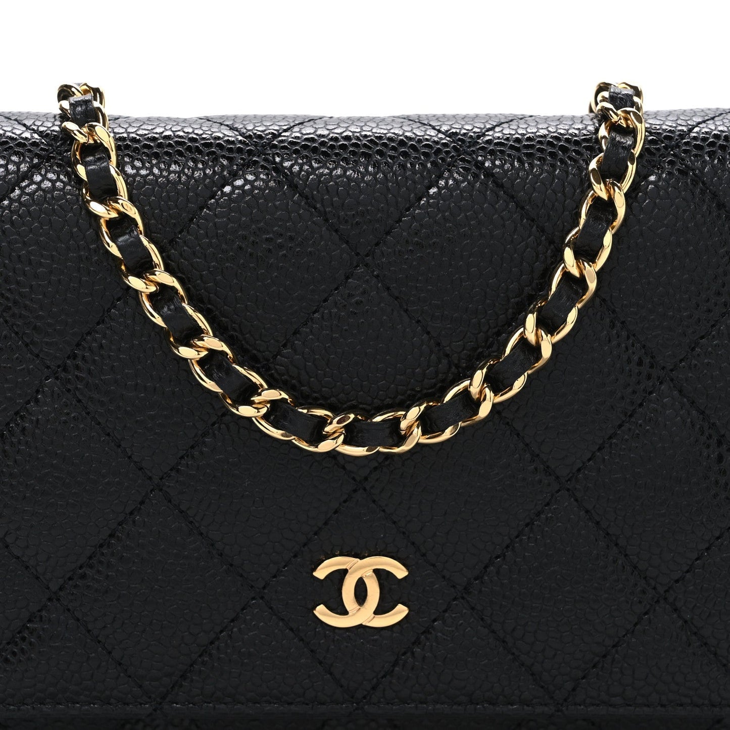 Caviar Quilted Wallet on Chain WOC Black
