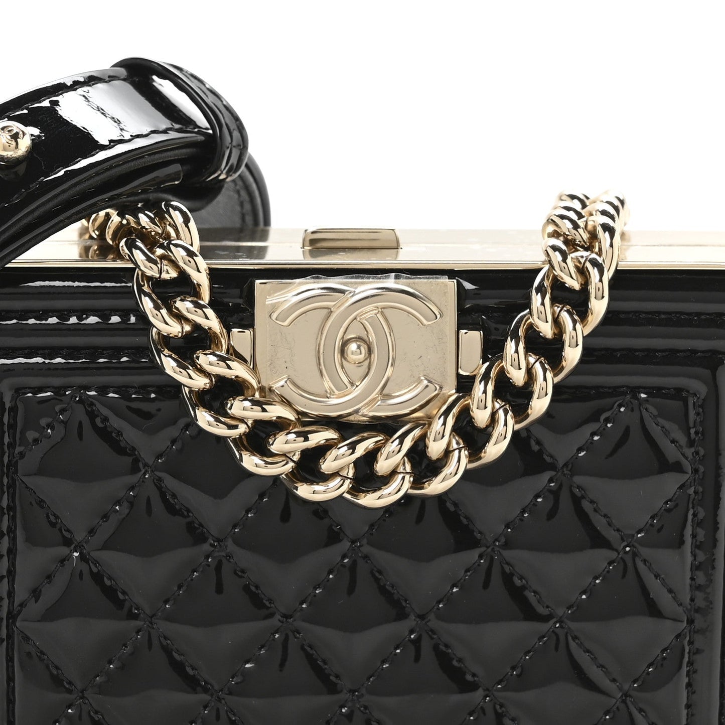 Patent Calfskin Boy Minaudiere Black
