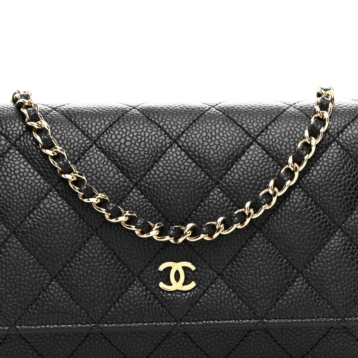 Caviar Quilted Wallet on Chain WOC Black