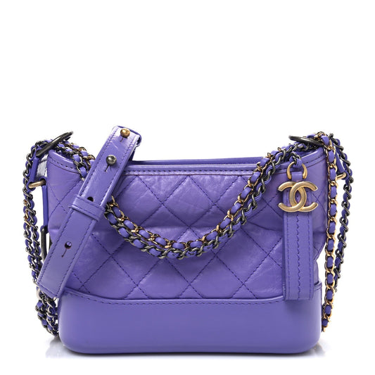 Aged Calfskin Quilted Small Gabrielle Hobo Purple