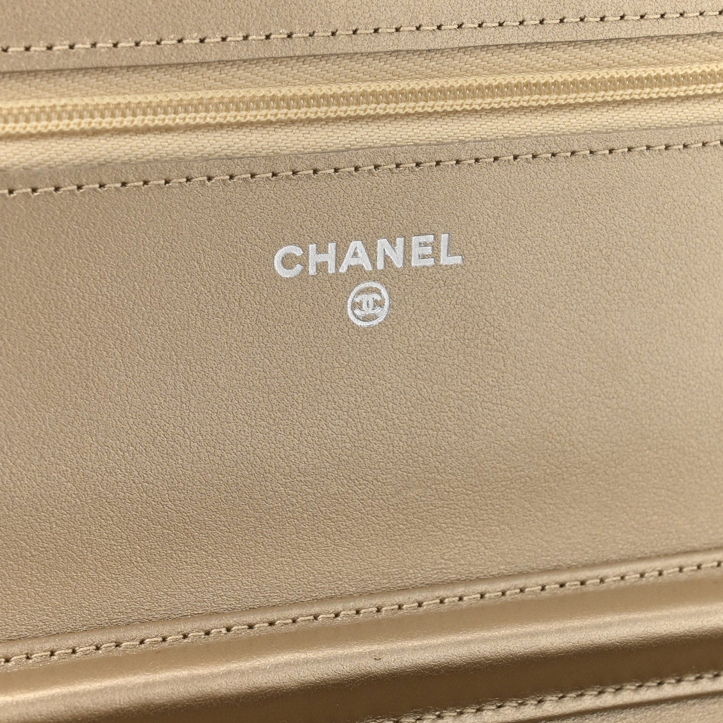 Metallic Lambskin Quilted Wallet On Chain WOC Gold Black