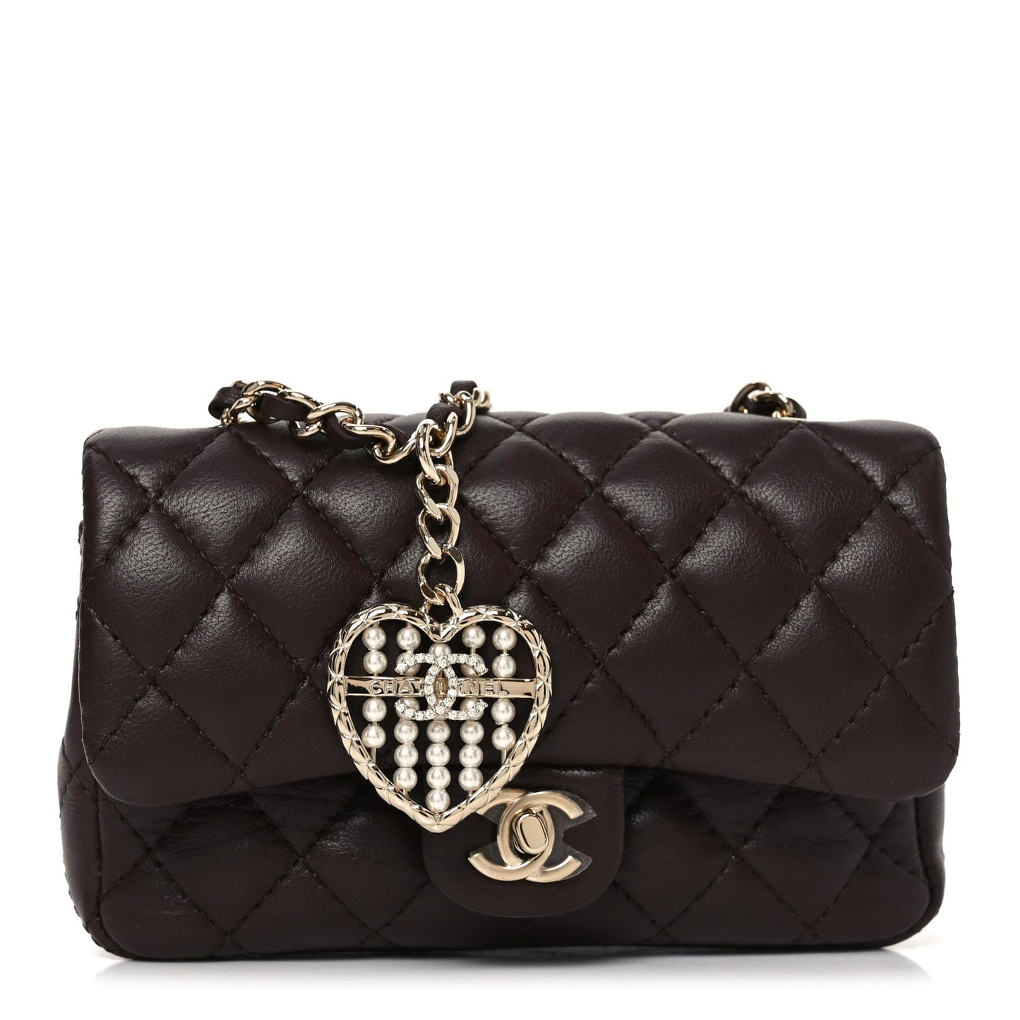 Lambskin Quilted Mini Double Flap With Hook Dark Brown