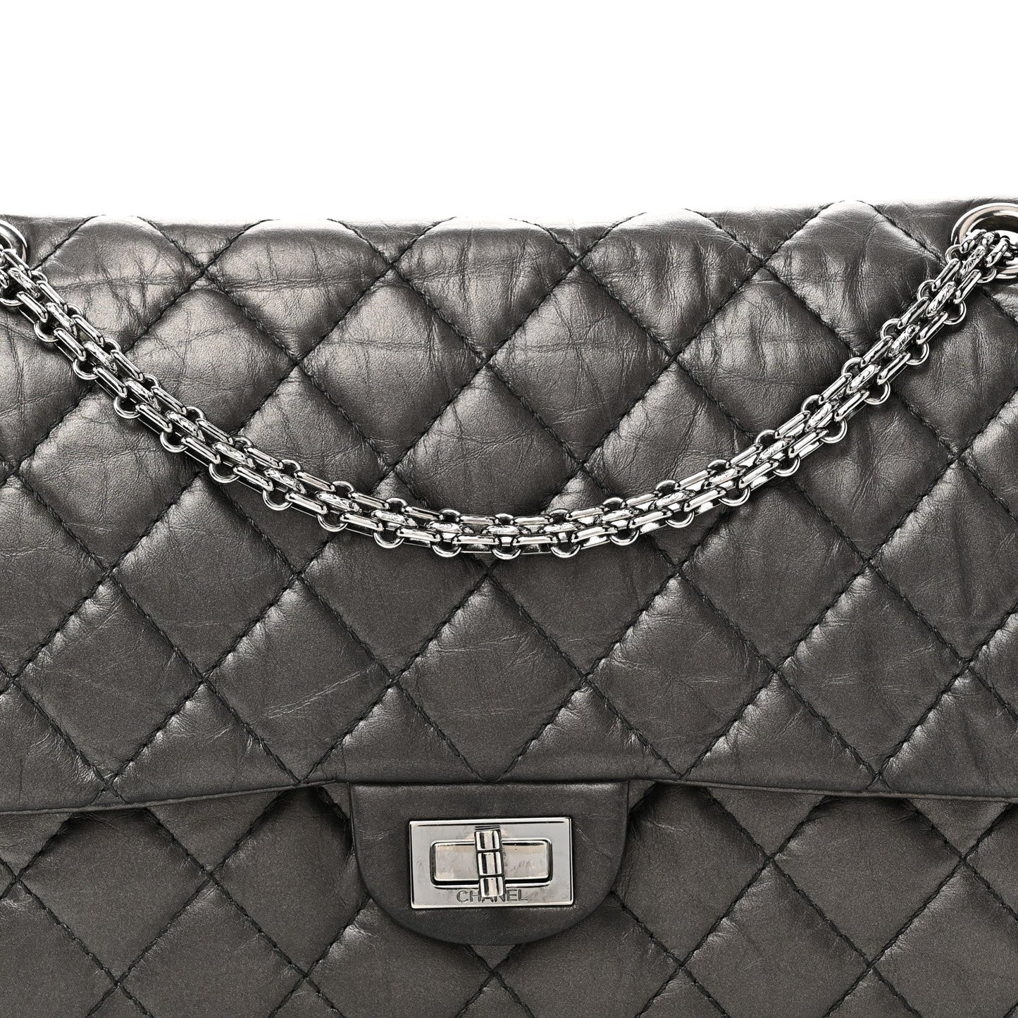 Metallic Aged Calfskin Quilted 2.55 Reissue 226 Flap Dark Grey
