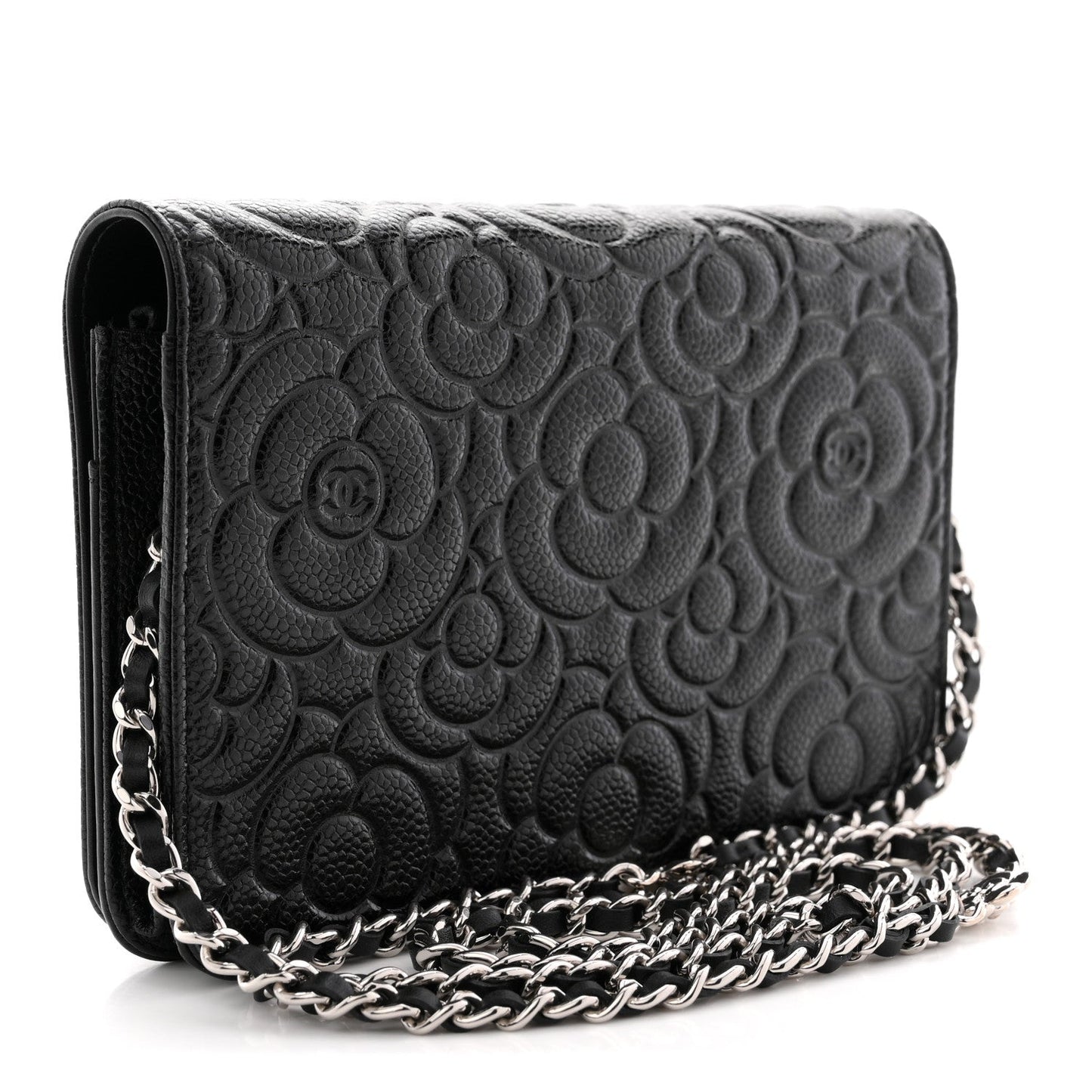 Caviar Camellia Embossed Wallet On Chain WOC Black