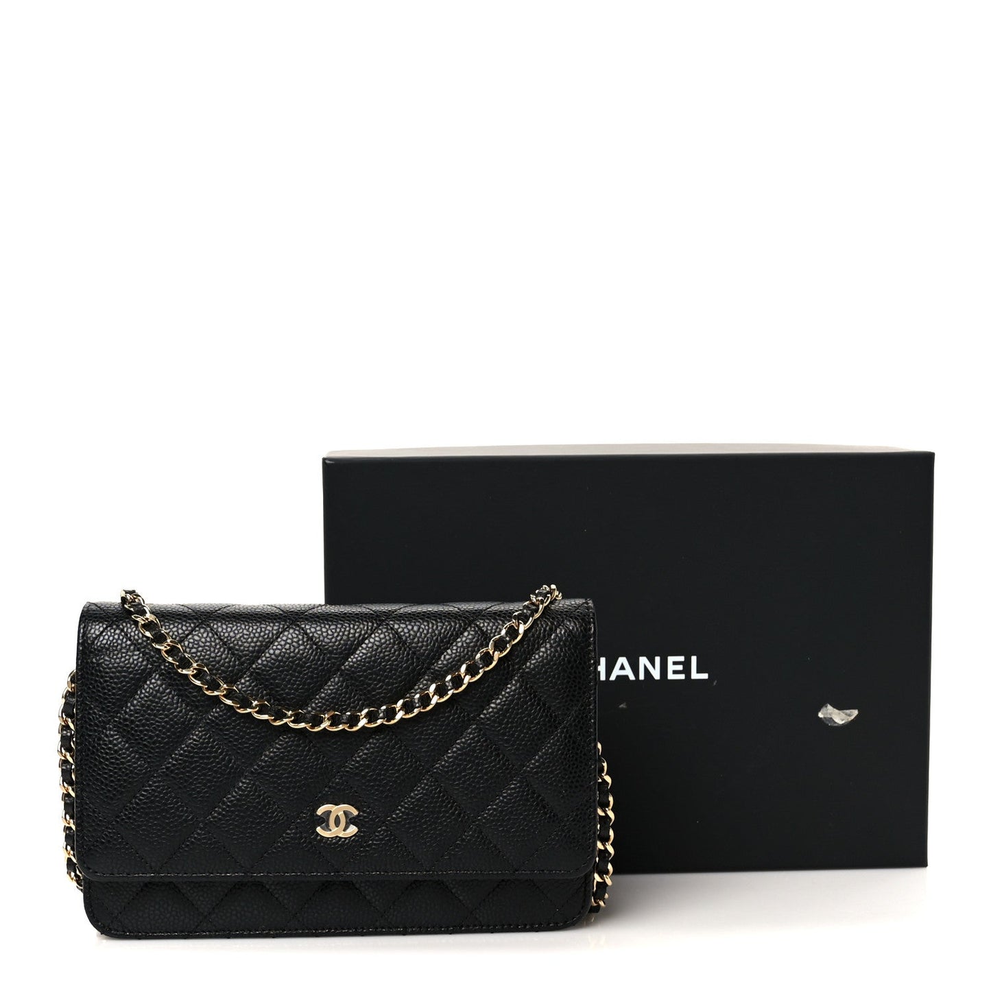 Caviar Quilted Wallet on Chain WOC Black